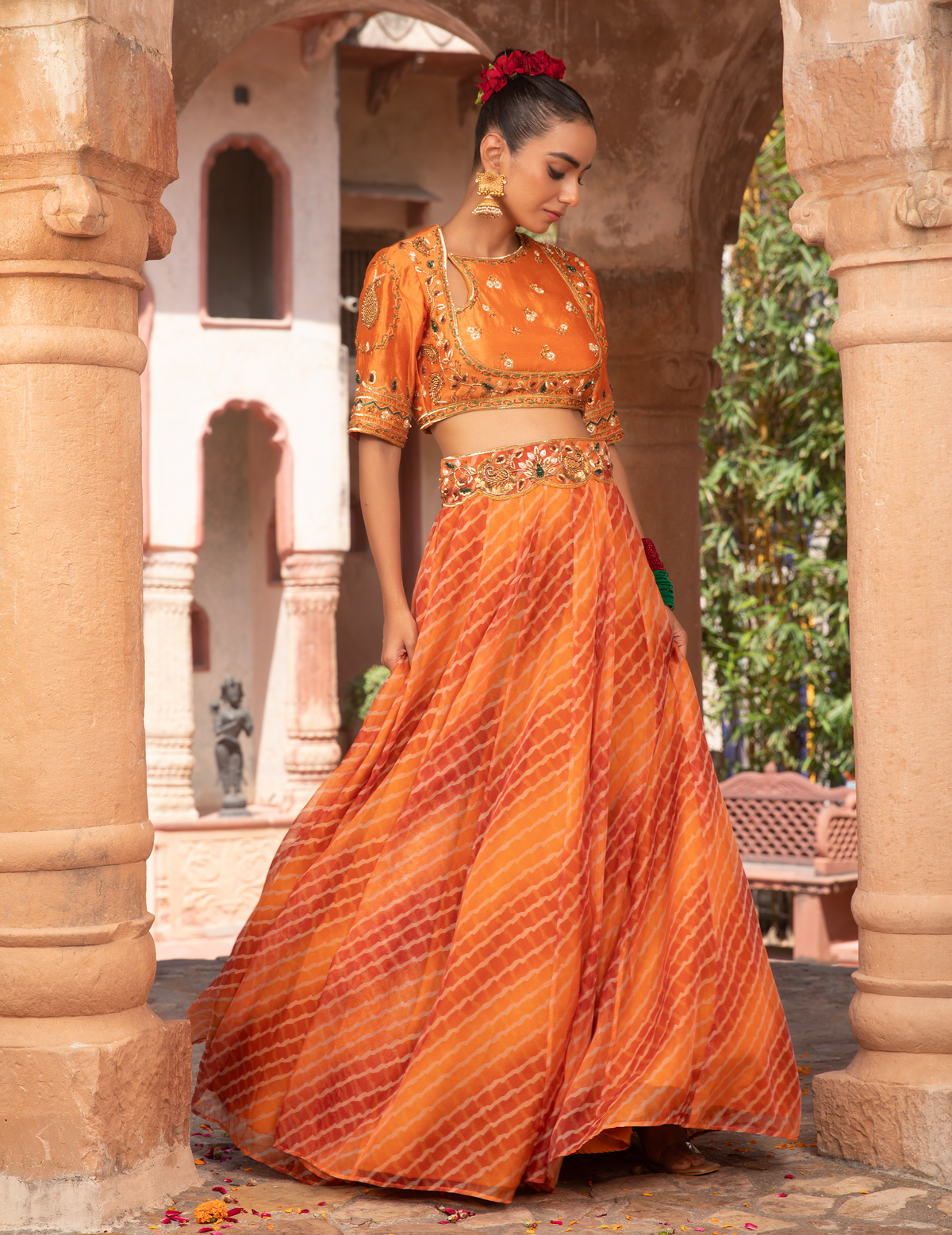 Angrakha Choli Lehriya Festive Lehenga Set