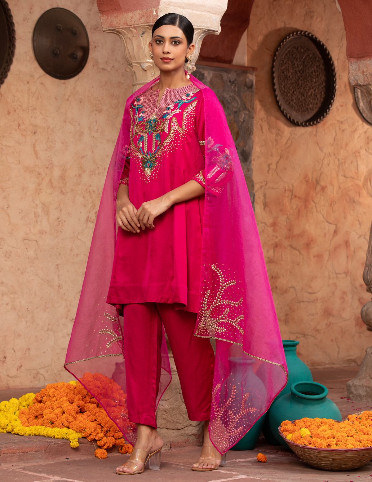 Rani-Pink Hand-Embellished Anarkali Set