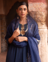 Midnight Blue Hand-Detailed Anarkali Set