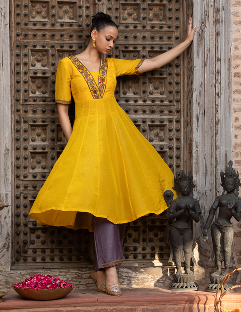 Mustard Lavender Anarkali Set