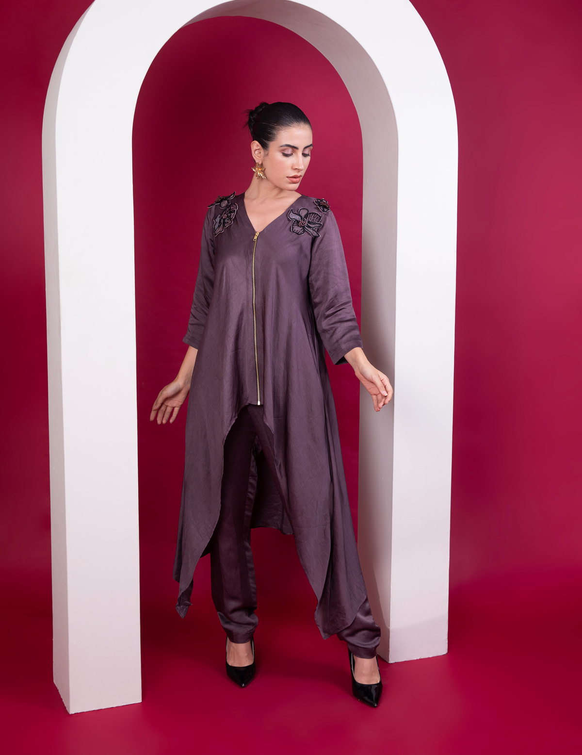 Plum Asymmetric Zipper Co-Ord Set