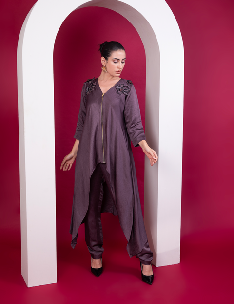 Plum Asymmetric Zipper Co-Ord Set