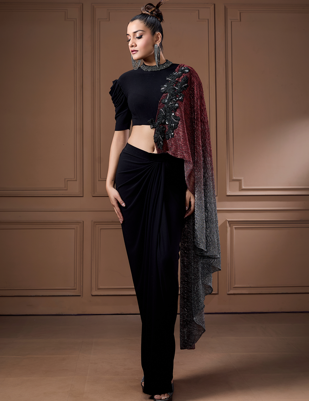Cocktail Moonlight Shimmer Drape With Crop Top And Drape Skirt