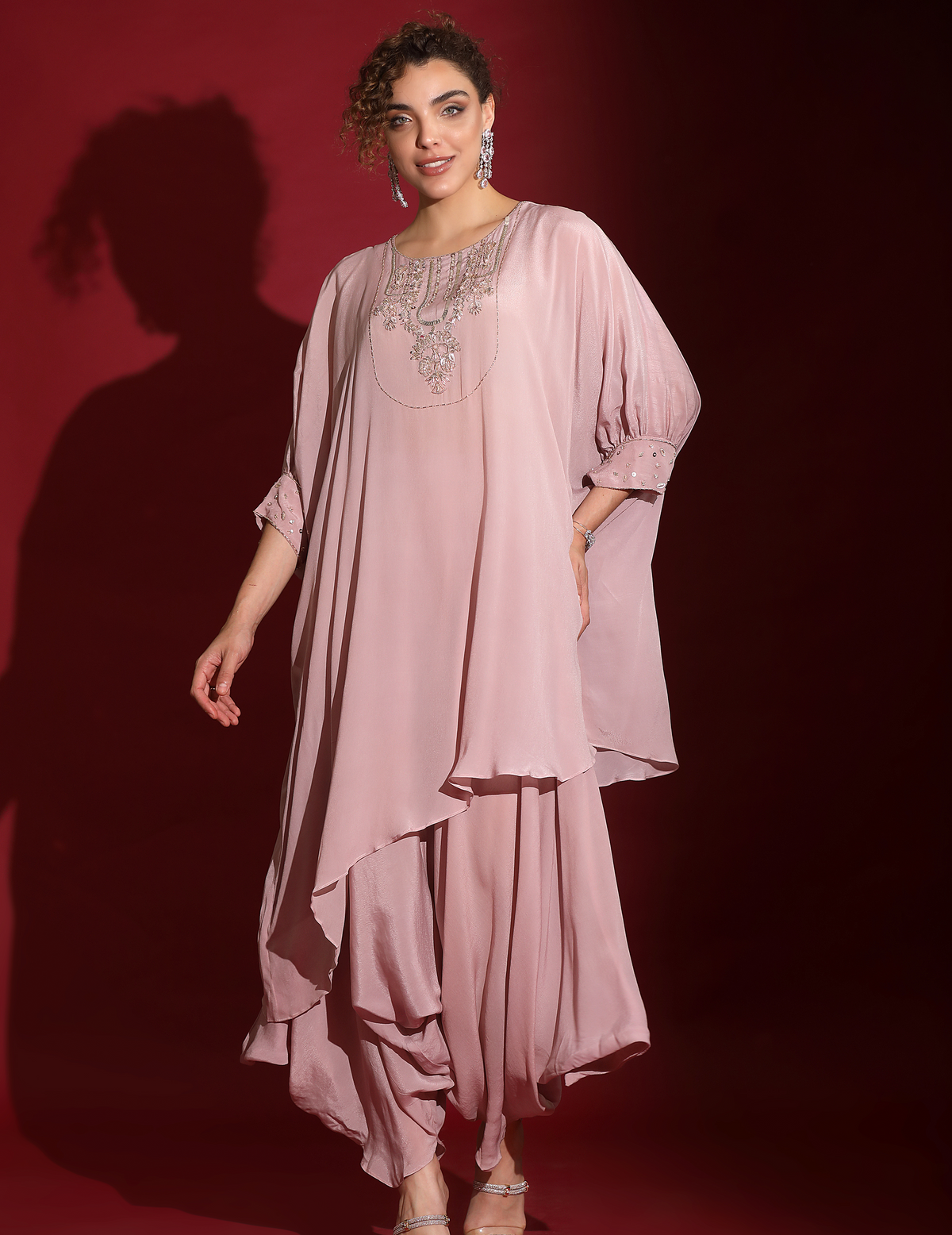 Blush Lavender Asymmetric Over-Sized Kaftan With Low Crotch Harem Indo-Fusion