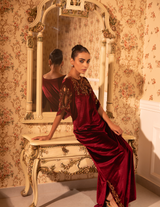 Burgundy Baroque Work Gown With Slit