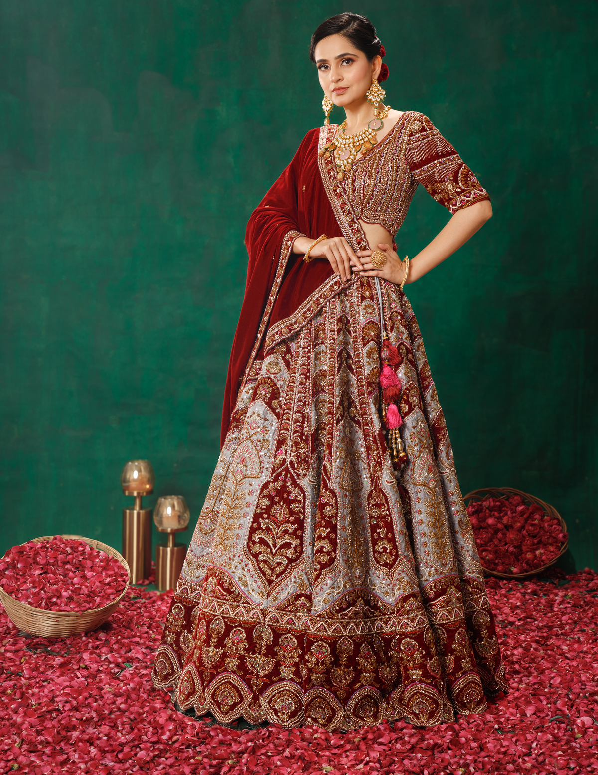 Maroon Grey Lehenga Choli Set