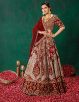Maroon Grey Lehenga Choli Set