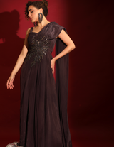 Chocalate Draped Cocktail Abstract Work Corset Gown