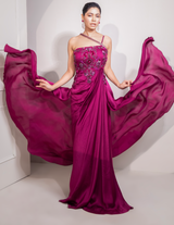Viva Magenta Draped Cocktail Gown With Embellished Corset
