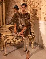 Gold Baroque Velvet Kurti With Trousers
