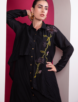 Black Layered Long Shirt Co-Ord Set