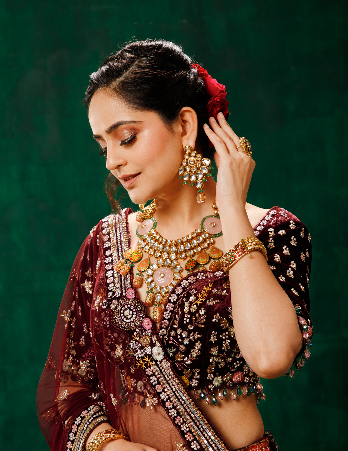 Coral Red Lehenga Choli Set
