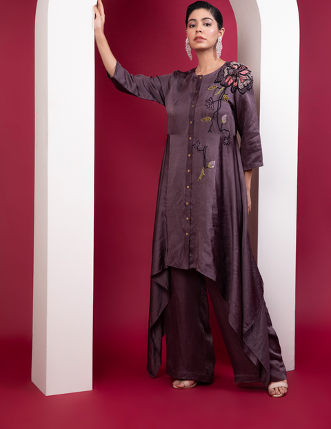 Structured Asymmetric Tunic With Side Bias Flare & Straight Pants