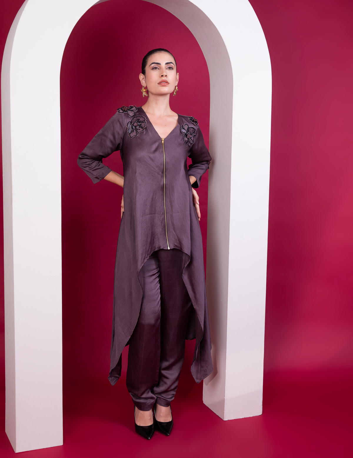 Plum Asymmetric Zipper Co-Ord Set