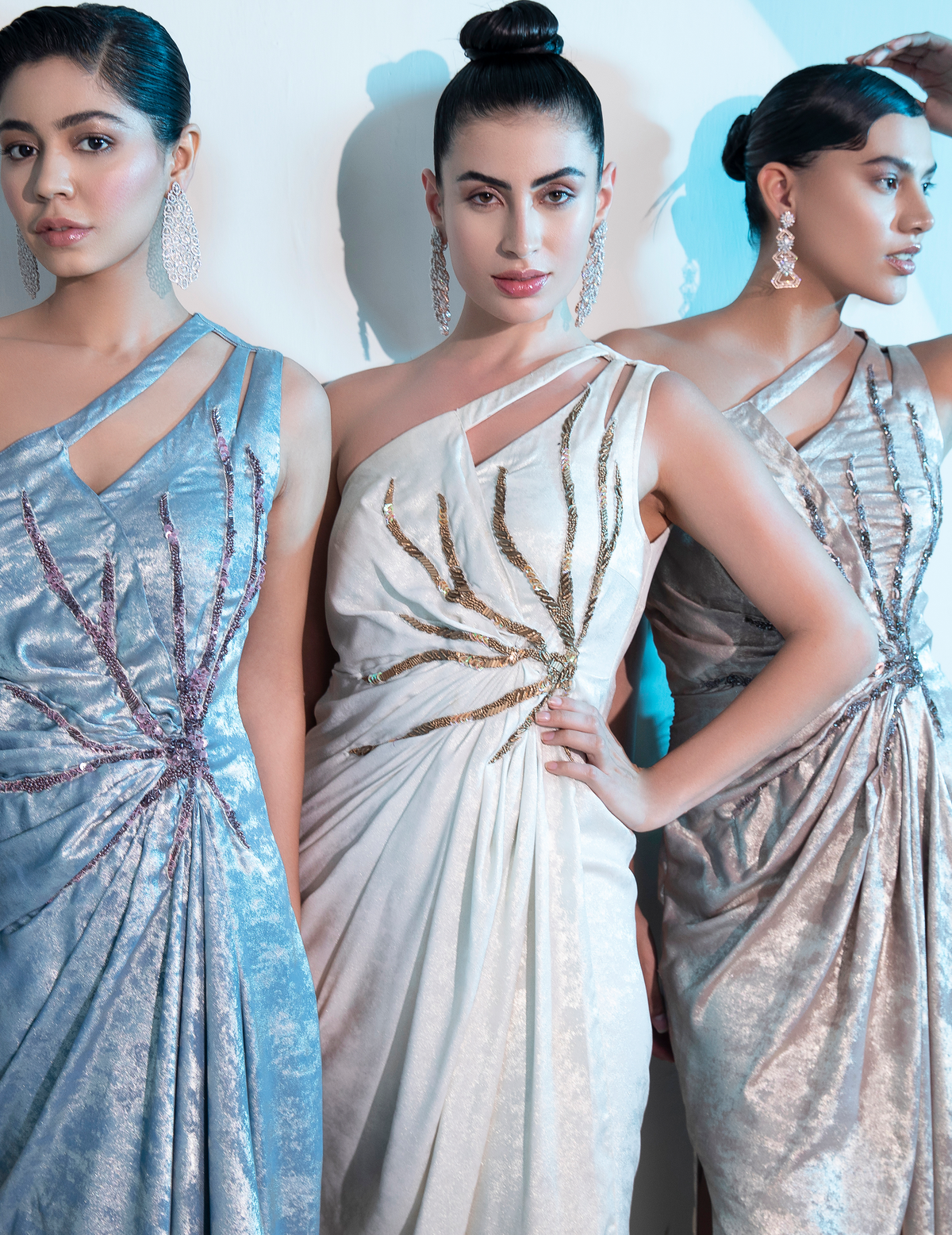 Rose Gold Metalica Draped Midi Gown