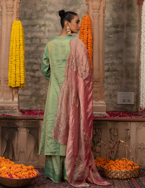 Mint Green Tissue Zari Paisley Anarkali Set