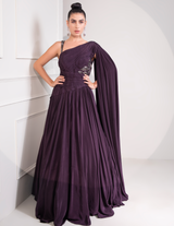 One Shoulder Draped Cocktail Gown Abstract Work