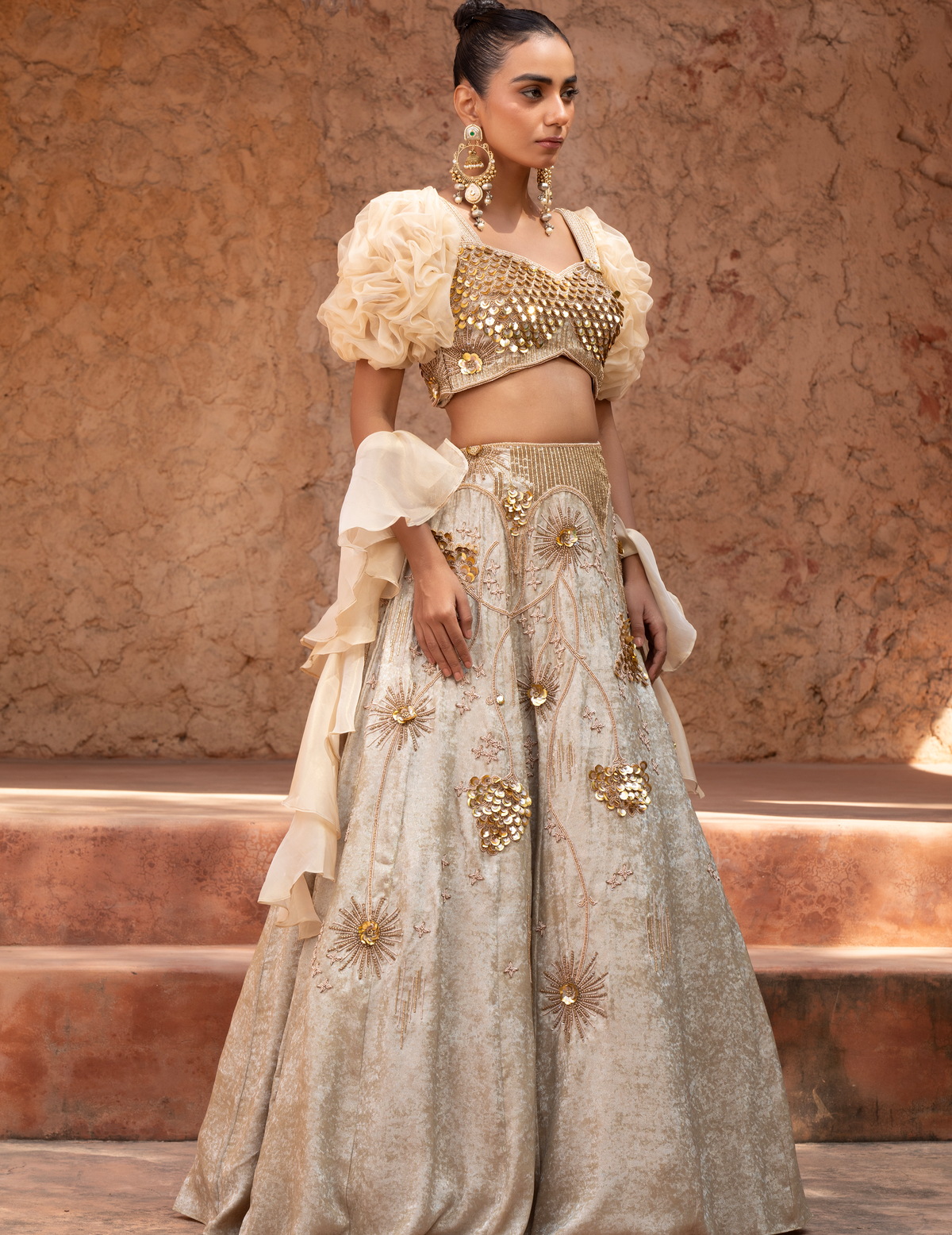 Pastel Yellow Sequins Work Lehenga