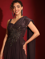 Chocalate Draped Cocktail Abstract Work Corset Gown