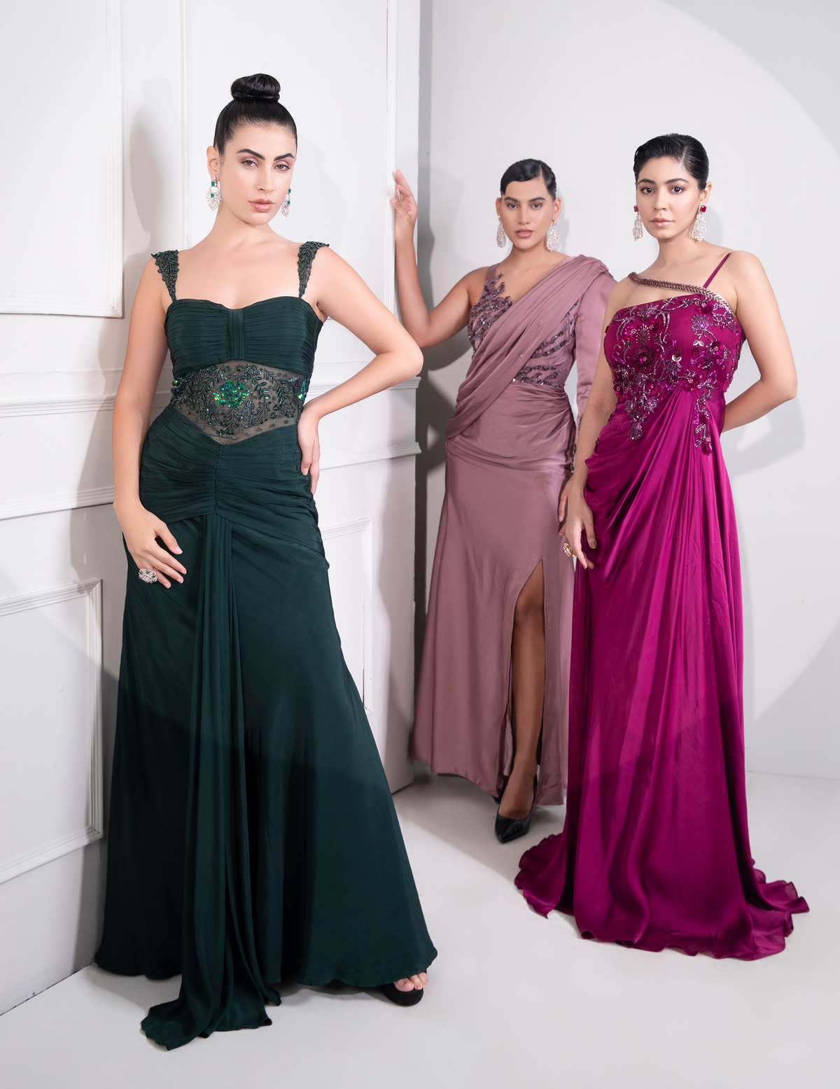 Viva Magenta Draped Cocktail Gown With Embellished Corset