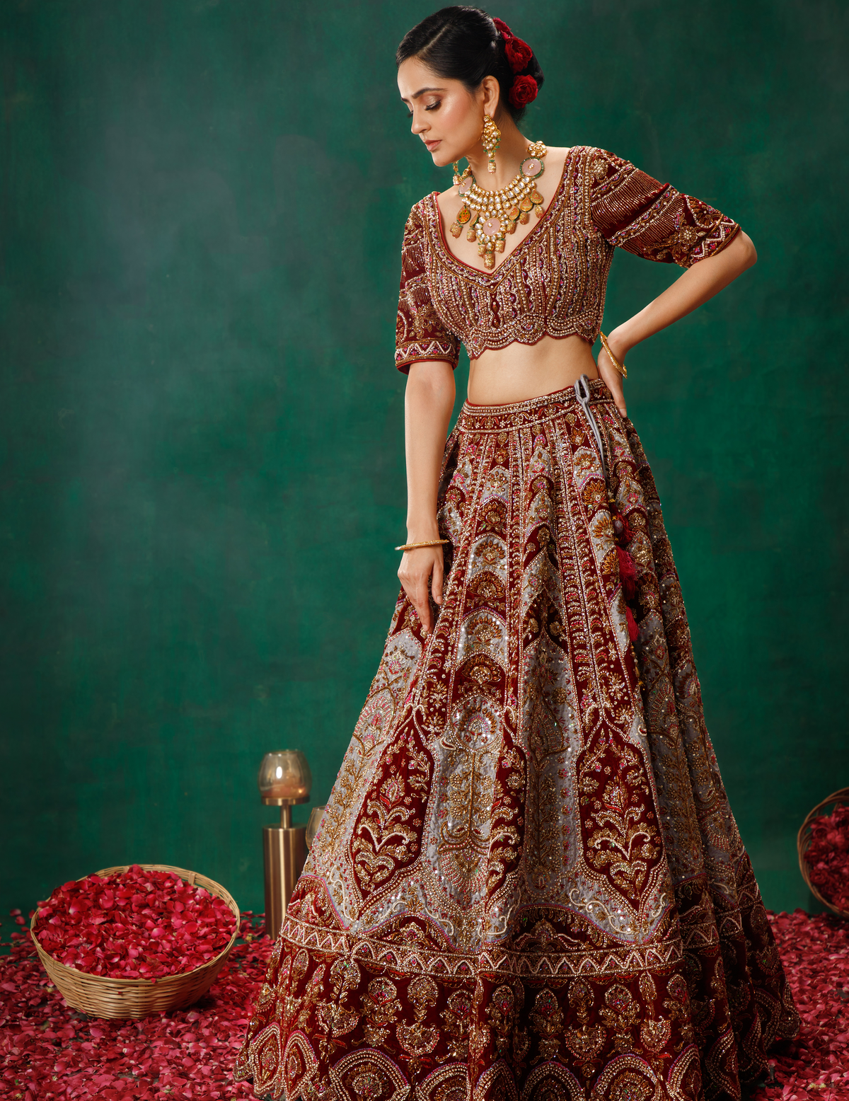 Maroon Grey Lehenga Choli Set