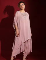 Blush Lavender Asymmetric Over-Sized Kaftan With Low Crotch Harem Indo-Fusion
