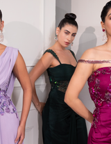 Pastel Lilac Draped Cocktail Gown
