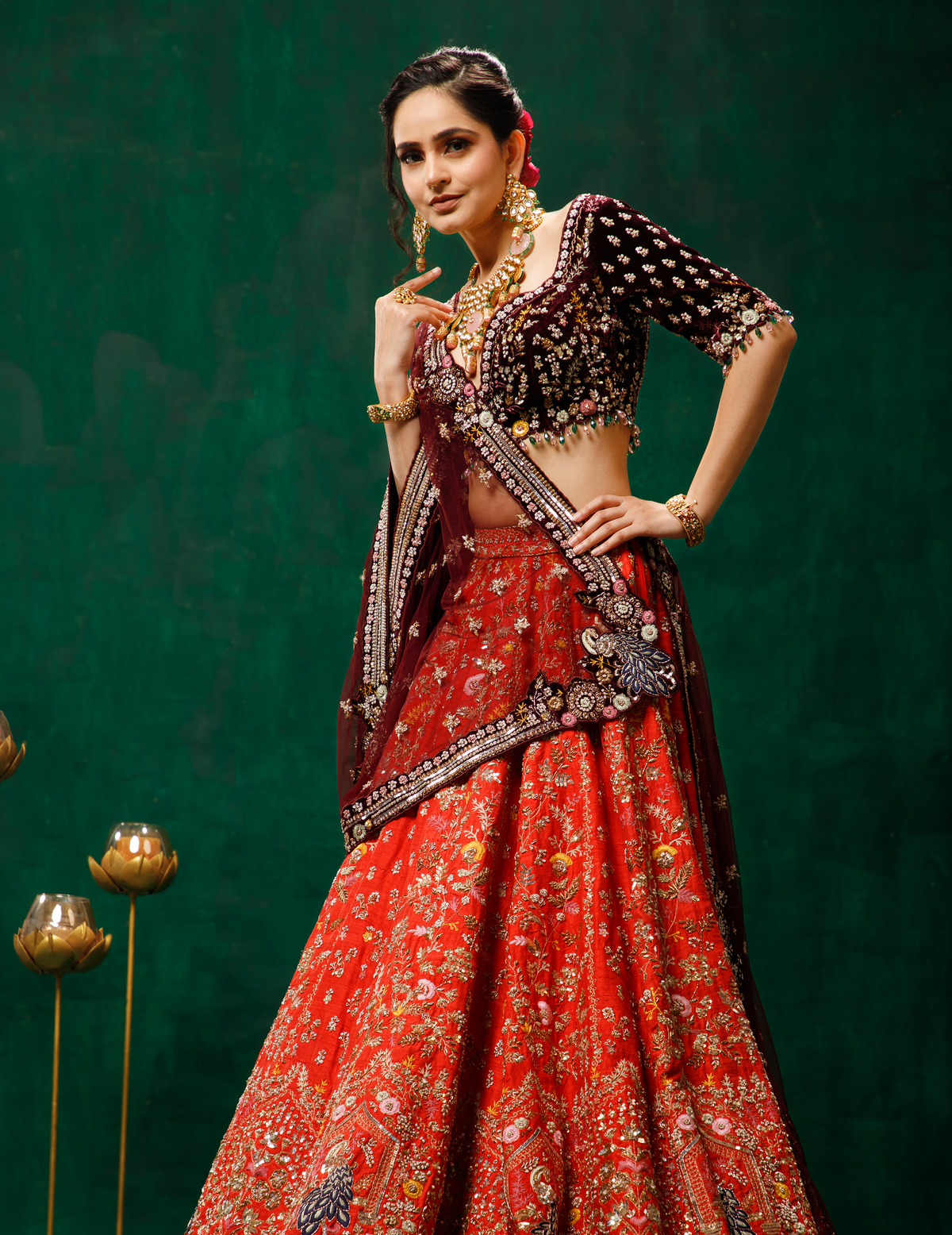 Coral Red Lehenga Choli Set
