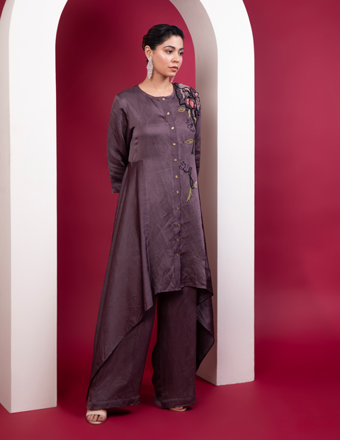 Structured Asymmetric Tunic With Side Bias Flare & Straight Pants
