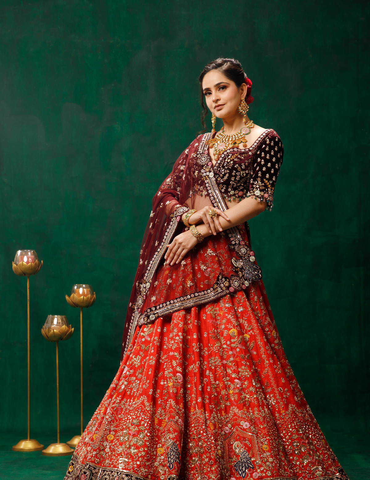 Coral Red Lehenga Choli Set