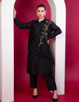 Black Layered Long Shirt Co-Ord Set