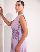 Pastel Lilac Draped Cocktail Gown