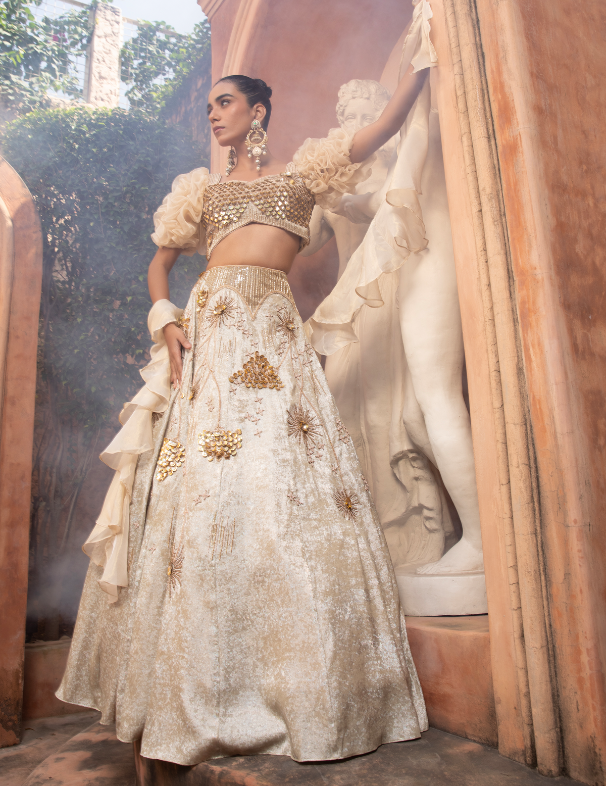 Pastel Yellow Sequins Work Lehenga