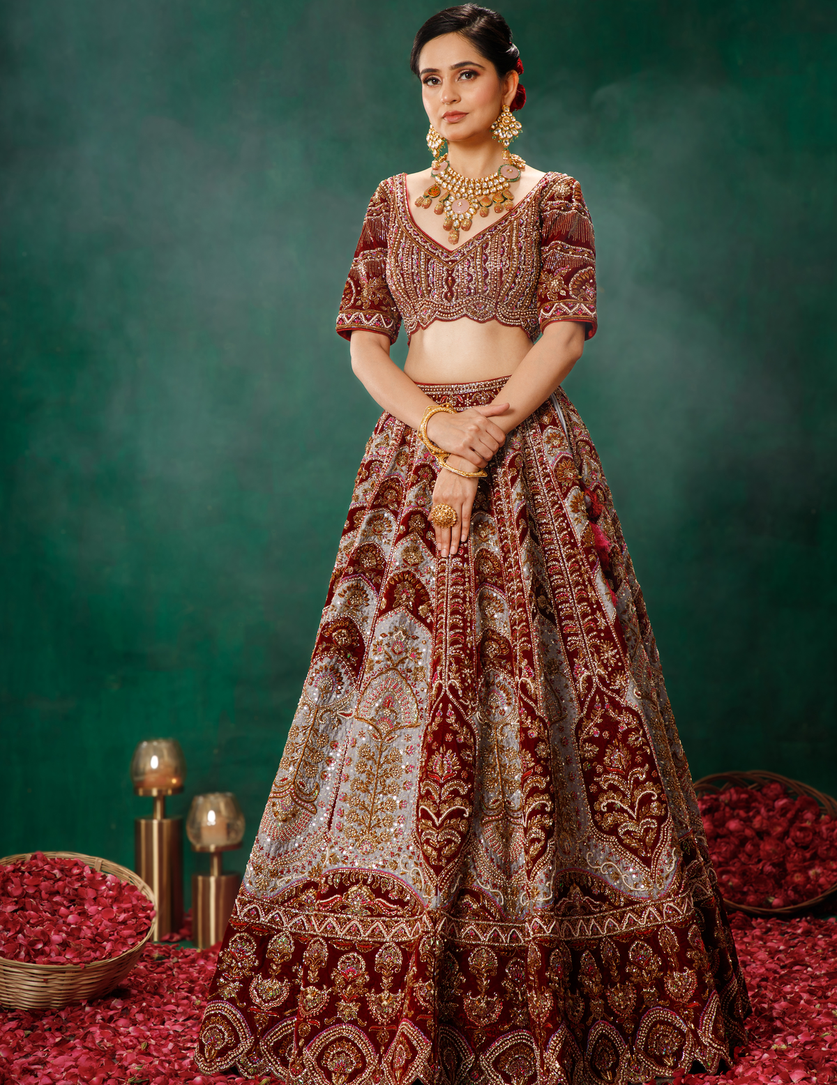 Maroon Grey Lehenga Choli Set