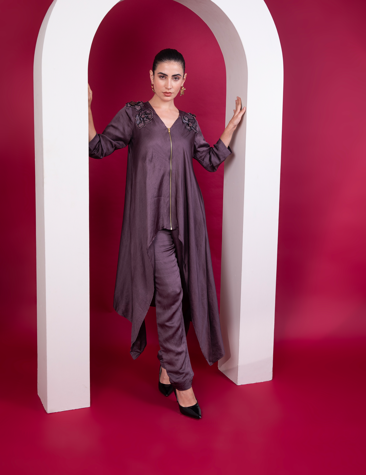 Plum Asymmetric Zipper Co-Ord Set