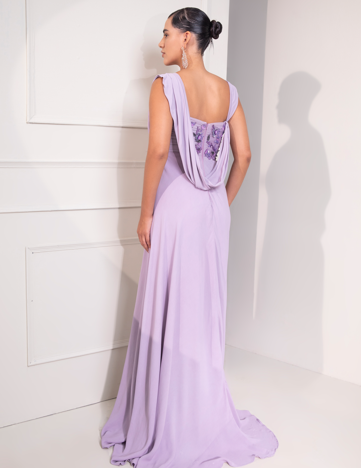 Pastel Lilac Draped Cocktail Gown