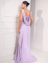 Pastel Lilac Draped Cocktail Gown