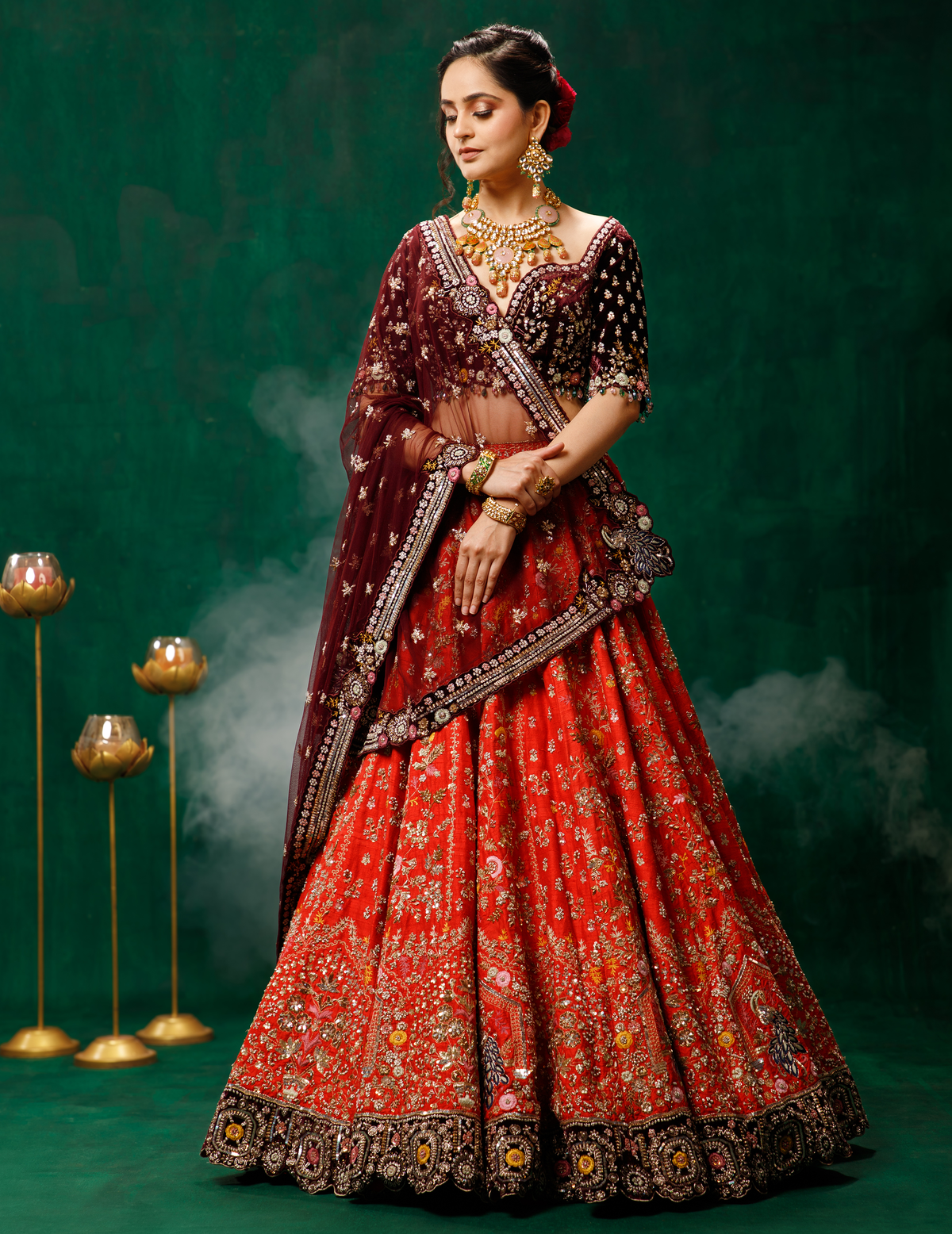 Coral Red Lehenga Choli Set