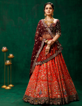 Coral Red Lehenga Choli Set