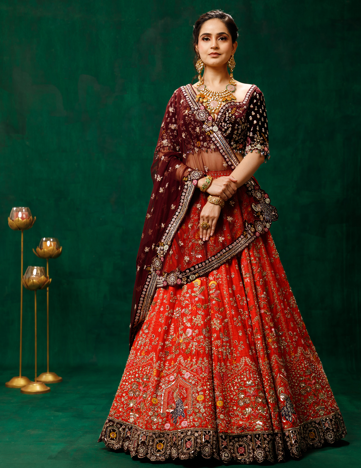 Coral Red Lehenga Choli Set