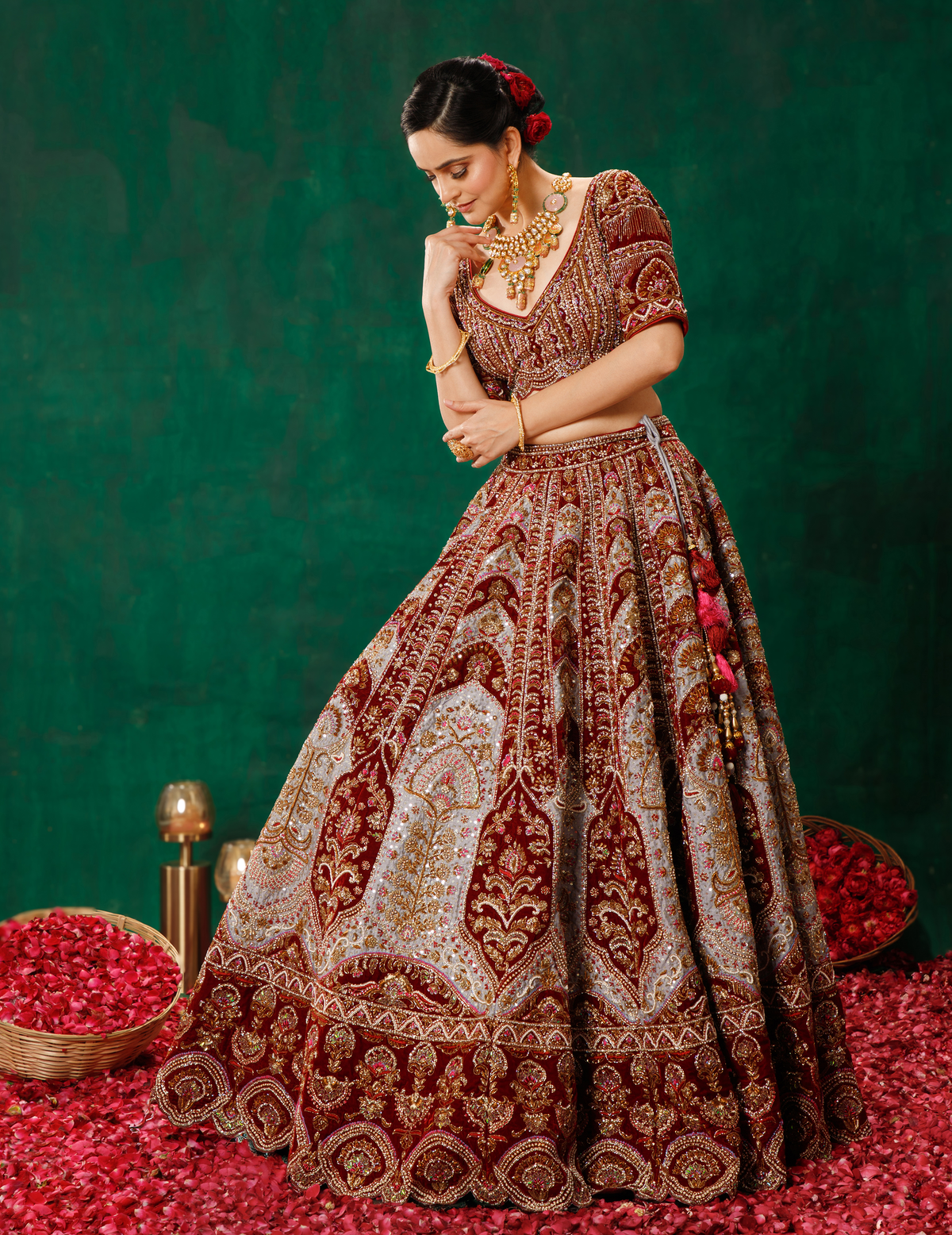 Maroon Grey Lehenga Choli Set