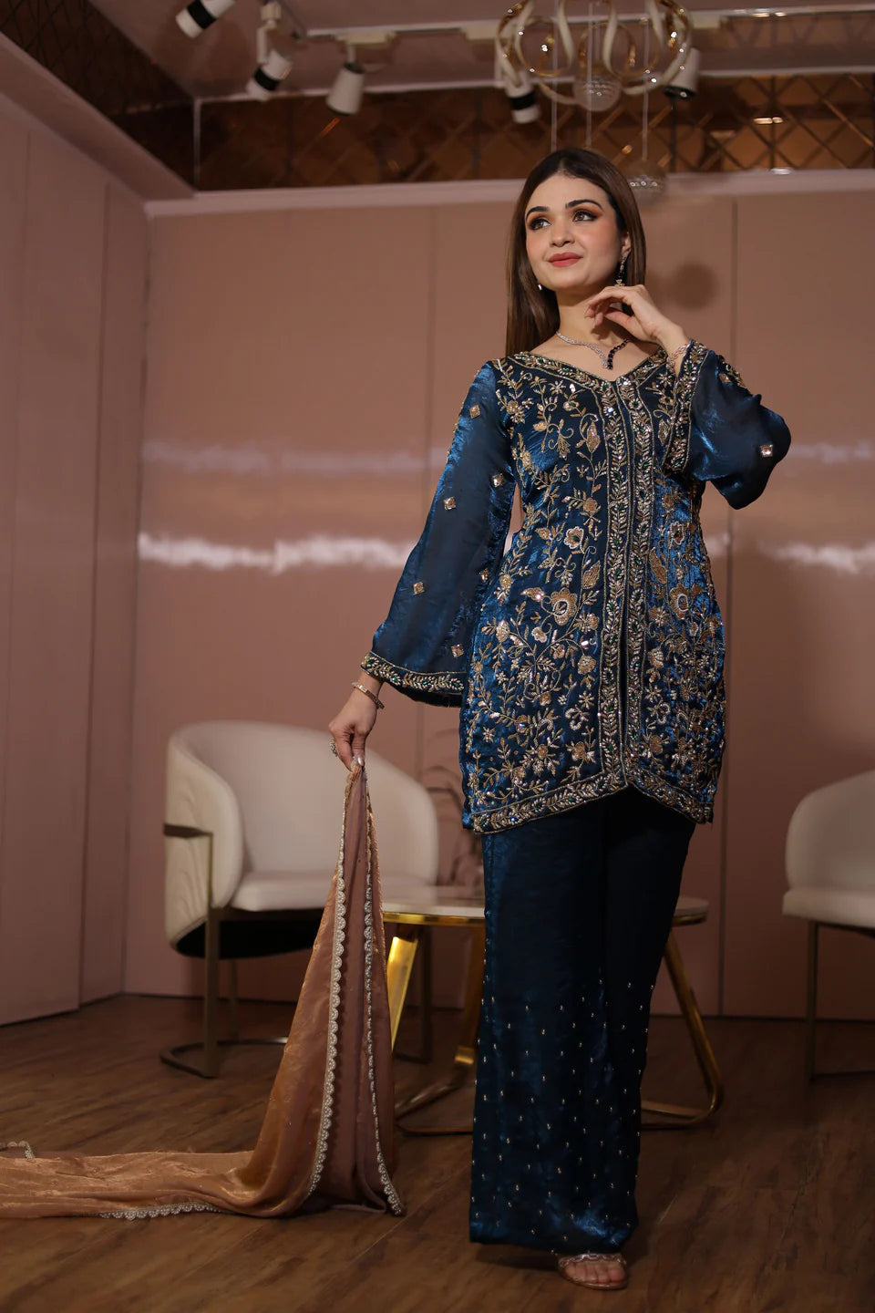 Teal Pakistani Straight Suit