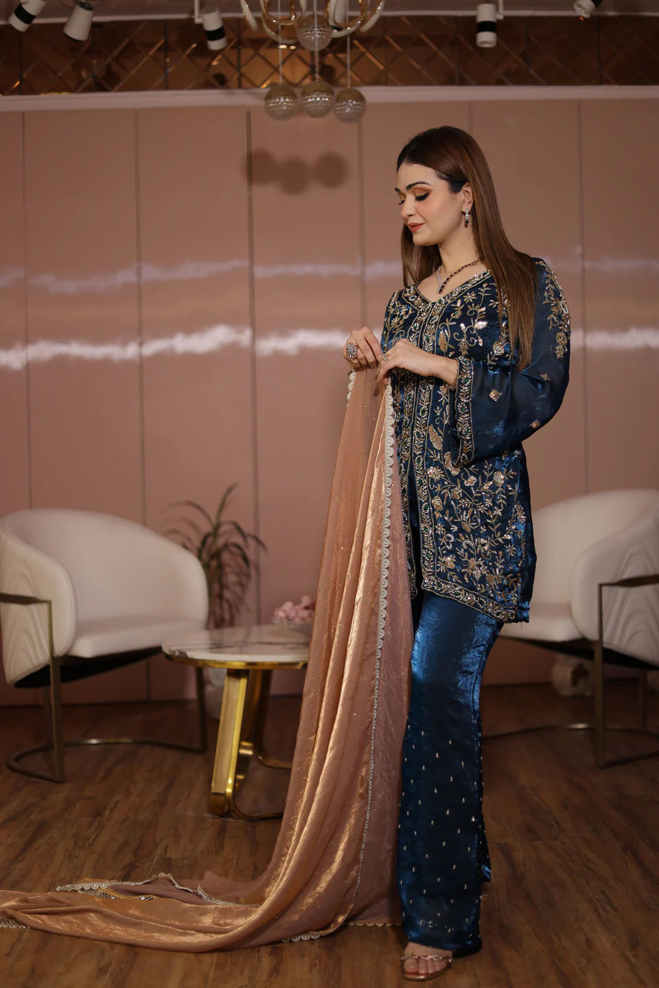 Teal Pakistani Straight Suit