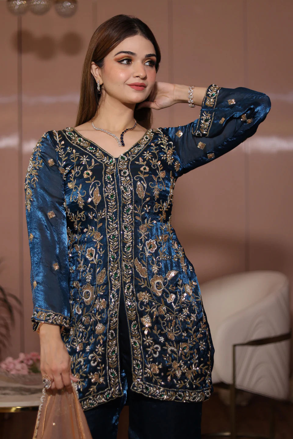 Teal Pakistani Straight Suit
