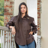 Brown Dragonfly Embellished Shirt