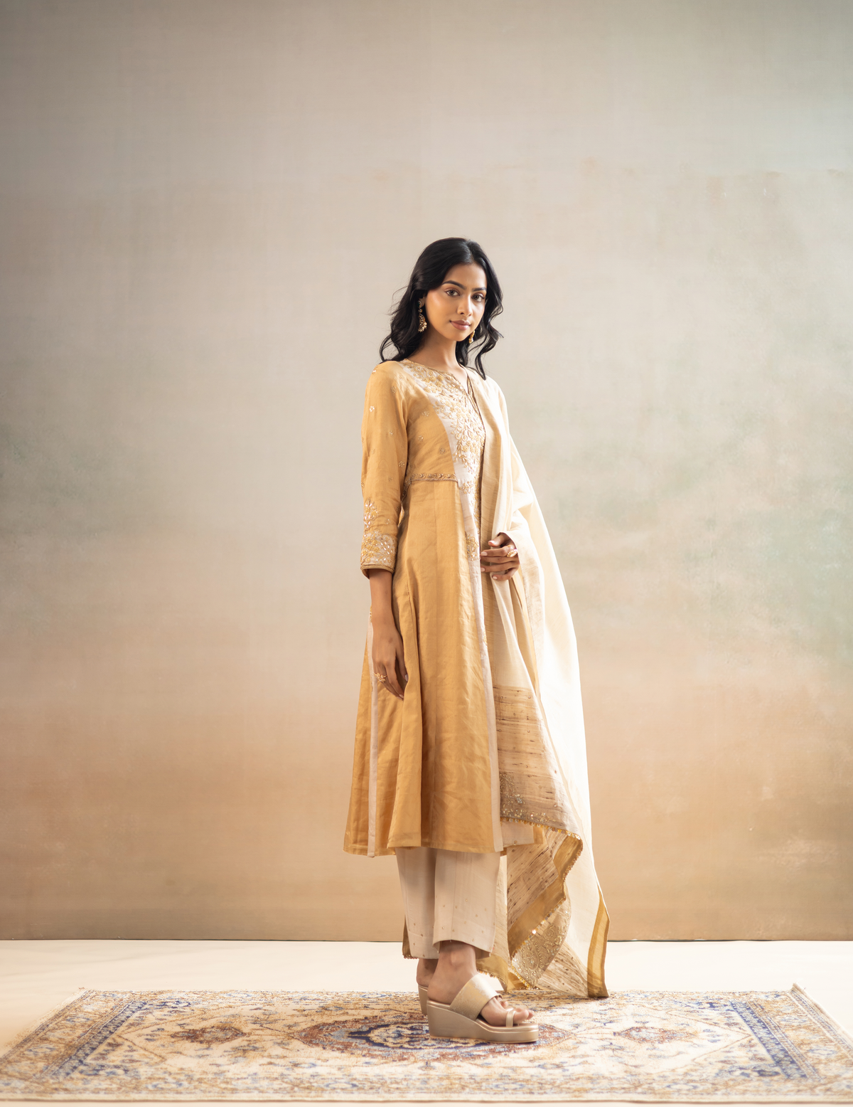 Gold-Beige Tusser Silk Suit