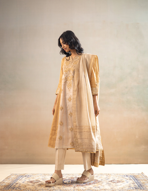 Gold-Beige Tusser Silk Suit