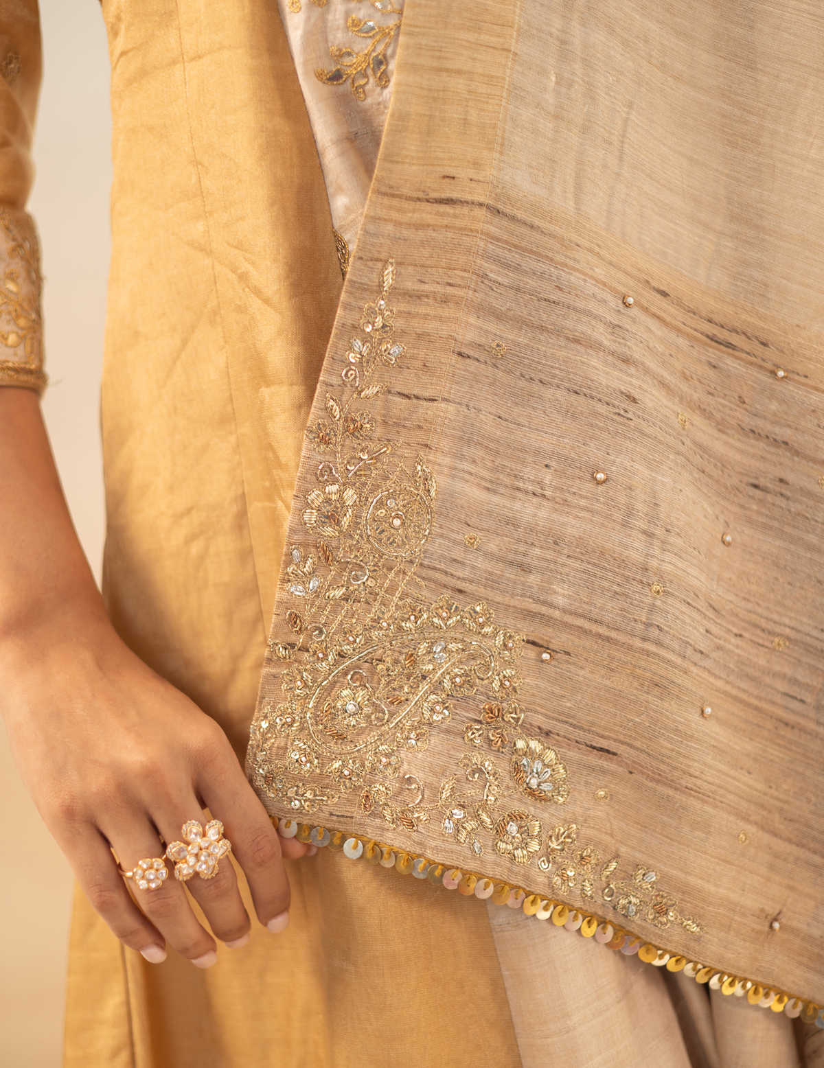 Gold-Beige Tusser Silk Suit
