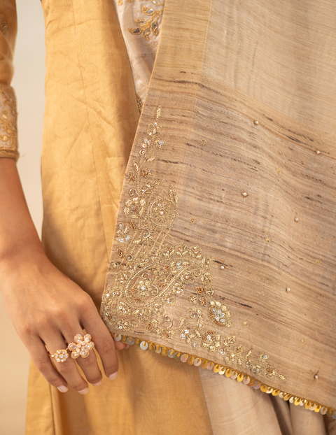 Gold-Beige Tusser Silk Suit