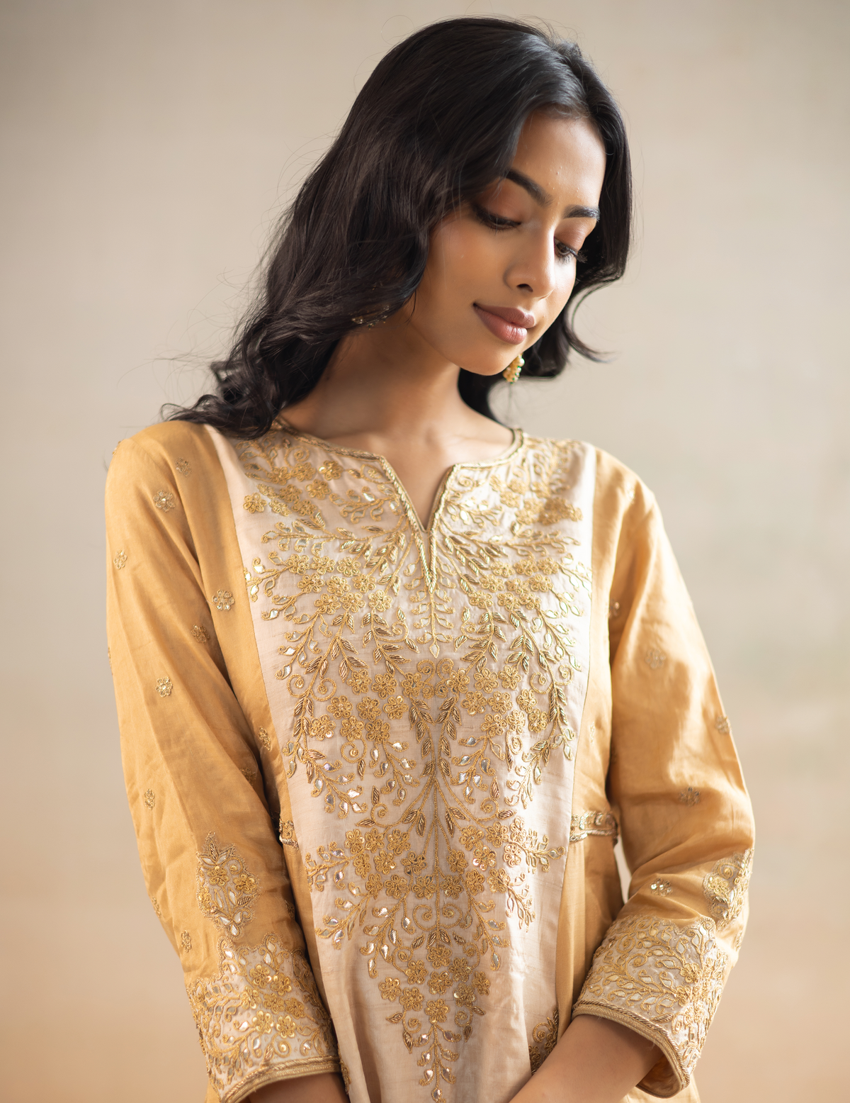 Gold-Beige Tusser Silk Suit